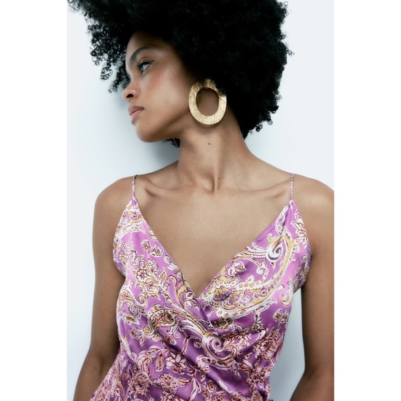 NWT ZARA SATIN EFFECT PRINT DRESS - Picture 7 of 16